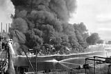Black and White photo of the Cuyahoga river fire