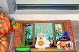 Trick Or Treat Dog Costume Ghost Halloween Doormat, Halloween Front Door Decoration