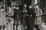 A black and white photo of paramilitary figures in 1920s Ireland