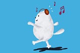 A cartoon cat with headphones. The cat is listening to music.