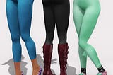 Three thin women wearing yoga pants and trendy shoes