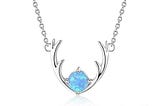 Women’s 925 Sterling Silver Necklace & Deer Head Design Pendant with Blue Opal, Trendy Party Jewelry