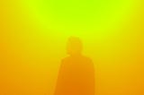 Artist standing in a gradient mist