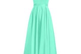 Turquoise Azazie Jakayla — Boatneck Satin Keyhole Floor Length Dress