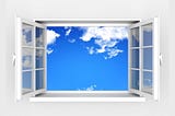 open window, blue sky beyond