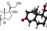 Cortisol. Chemical structure and molecular model