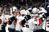 Firebirds celebrating after sweeping the Ontario Reign
