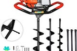62cc 2.8HP Post Hole Digger Gas Powered, Gas Earth Auger/Ice Auger, with 2 Drill Bits 3/6/8 + 3 Extension Bar, One Man Earth Auger for Planting Fence, EPA Compliant Post Hole Auger