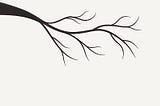 Digital drawing of a black tree branch with no leaves reaching out from left-to-right on an off-white background.