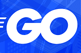 The word “Go” in white letters against a blue background