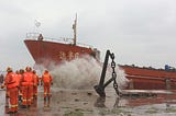 Cargo ship grounded by storm in Yantai, China