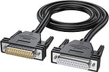 Picture of DB25 serial cable, black with connectors at each end with 25 pins in two rows