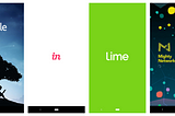 Splash screens of various mobile apps (from left to right): Kindle, InVision, Lime, Mighty Networks