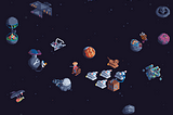 an outer space collage of pixel art