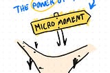 A drawing of a trail splitting in two with a sign pointing to the right reading “the power of the micromoment”