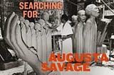 key art for new augusta savage film. artist stands in the middle of one of her sculptures