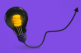 A lightbulb filled with gold coins connected to an upward trending arrow, symbolizing financial innovation and growth.
