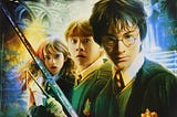 Poster image featuring Harry Potter, Ron Weasley, and Hermione Granger from the HP series by J.K. Rowling