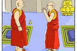 cartoon of a zen master congratulating his disciple for being thoughtless