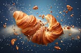 Image of a croissant exploding, possibly in space.