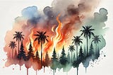 Illustration of wildfire and palm trees