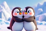 Two penguins hugging