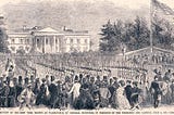 Celebration and troop review outside the White House on July 4th, 1861.