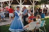 Gloria Jean Mueller poses in an old-fashioned dress at the Concord IL Sesquicentennial in 1994.