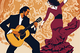 A Flamenco guitarist and dancer perform