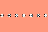 Seven icons that look very similar. Four of them are the Creative Commons brand icon, followed by the Content Credentials pin and then two more of the Creative Commons brand icon. The Creative Commons icon is two lowercase letter Cs styled similar to the global symbol for copyright but with a second C. Like the C in the copyright symbol, the two Cs are enclosed in a circle. The Content Credentials pin is lowercase letters C and R inside a teardrop shape.