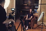 Linea Johnson being filmed for a documentary.