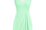 Mint_green Azazie Fawne — Chiffon And Lace Knee Length Illusion V Neck Dress