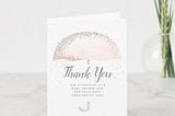 Glitter pink umbrella baby shower thank you card
