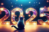 Cat looking at a large 2025 sign.