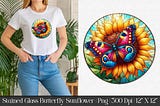 Stained Glass Butterfly Sunflower Graphic Illustrations 1