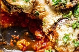 Eggplant Parmesan — Sliced Eggplants coated in Panko breadcrumbs and (egg + milk) mixture…