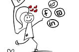 Stick figure Lilly running after social media icons with a balloon in her hand with Alt text on it.