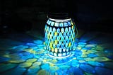 Mosaic Solar Lanterns Outdoor Hanging Lights, Solar Table Lamps  Cool Blue Color Mosaic Glass Lights, Outdoor Waterproof Solar Night Lights, Garden,Patio,Pathway  Yard Décor