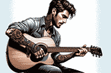 man with tattoo playing guitar