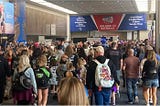 Photo of a large crowd at the National Cheerleaders Association competition in Dallas.