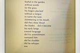 the birth of language and adam rose fearful in the garden without words for the grass his fingers plucked without a tongue to name the taste shimmering in his mouth did they draw blood the blades did it become his early lunge toward language did his astonishment surround him did he shudder did he whisper eve