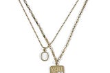 Gold Plated Stainless Steel You And Me Letter Dog Tag Layered Necklace With Ring