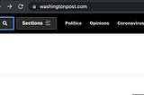 A screenshot of The Washington Post website with the search button highlighted with a blue outline