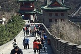 people climbing the Great Wall of China near Beijing in March 2019