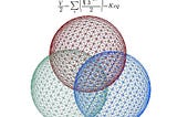 Three equal sized spheres partially overlapping on another, one positioned on top and two at the below it, to form four areas of overlap, including a rieuleaux triangle in the center where all three overlap.