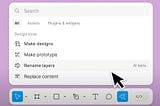 Figma AI feature showing Make design, make prototype, rename layers and replace content