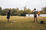 Outdoor games are leisure activities that are played outdoors, like parks, fields, or gardens.