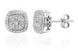 Lumineux Diamond Womens 18K White Gold Plated Brass Diamond Accent Double Halo Stud Earrings