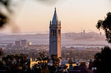 A picture of the Berkeley skyline. At the center is the campanile