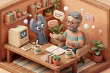 Hero image: claymorphic diorama of a person talking to a friendly wrench character at a desk